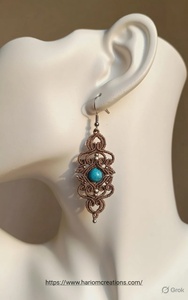 Pendientes de Macramé Hechos a Mano con Turquesa, Joyería Boho con Piedras Preciosas, Regalo para Mujer - Product Image 2