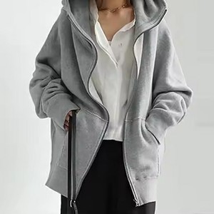 <b>Plus</b> <b>Size</b> Embroidered Hoodies Printed Fleece Long Sleeve Cotton Sweatshirt Drop Shoulder Long Drawstrings zip up Hoodies Women - Product Image 3