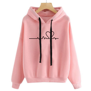 Sudadera con Capucha Unisex Color Borgoña con Estampado de ECG de Corazón, Algodón French Terry, Estilo Casual para Otoño - Product Image 3