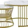 Luxury Modern Marble-Finish Nesting Coffee <b>Table</b> Set with Gold Metal Frame and Combination Design - Product Image 3