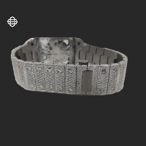 Montre à quartz pour homme, best-seller, style business, cadran carré en verre, acier inoxydable, 20 mm, classique, ton argent, cadran serti de moissanite, 41 mm - Product Image 4