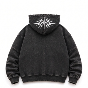 Sweat-shirt à capuche personnalisé pour homme, en molleton de coton épais, délavé, coupe oversize, décontracté, doublé, brodé, écologique, pour l'automne - Product Image 3