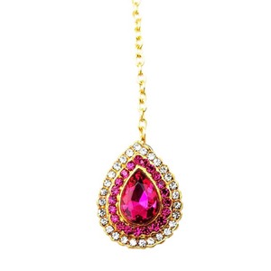 Élégante pince à cheveux en forme de goutte d'eau plaquée or avec strass, cristaux roses et pierres transparentes pour bijoux de front de mariage - Product Image 3