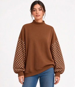 Ladies <b>Mock</b> <b>Neck</b> Pullover Polka Dot Long Sleeve Design Casual Oversized Style <b>Top</b> Trendy Everyday Fashion Wear - Product Image 2