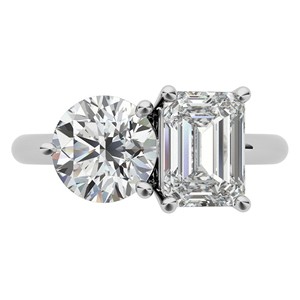 2.75TCW Emerald Cut And Round Brilliant Cut VVS1 Moissanite Engagement <b>Ring</b> Toi Et Moi <b>Ring</b> 10K White Gold <b>Two</b> <b>Stone</b> Wedding Rin - Product Image 3