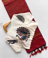 Kurta Katun Bordir Tradisional Wanita India Dengan Desain Burung Merak Untuk Pakaian Santai Semua Musim