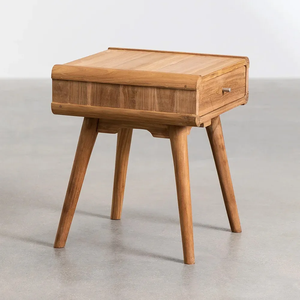 Table de chevet en bois massif avec tiroir et étagère ouverte – Table de chevet rustique moderne pour le rangement de la chambre à coucher avec finition naturelle - Product Image 3