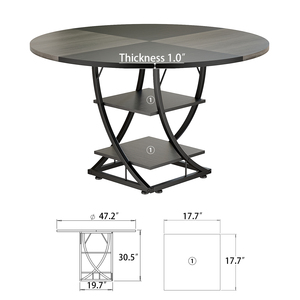 Rustic Farmhouse Round <strong>Dining</strong> <strong>Table</strong> with <strong>2</strong> Tier Storage Shelves Industrial Wood Metal Kitchen <strong>Table</strong> <strong>for</strong> <strong>Dining</strong> Room Living Room - Product Image 3