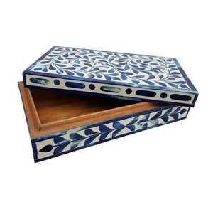 Caja de Recuerdos Rectangular de Madera con Incrustaciones Geométricas de Hueso, Gran Capacidad para Souvenirs y Objetos Conmemorativos, Estilo Contemporáneo para el Hogar - Product Image 4
