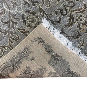 Hand Knotted Wool Grey Damask Area <b>Rug</b> with <b>Black</b> Floral Vines Beige Distressed Accents for Living Room <b>Bedroom</b> Hotel Decor - Product Image 5