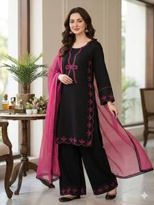 Women's Embroidered Straight Rayon kurta and Pant with Dupatta Set - Product Image 3