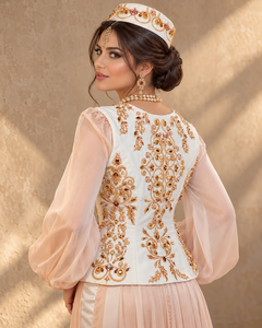 Turkish Kaftan Wedding Dress <b>Women</b> V Neck Beaded Embroidered <b>Vest</b> <b>Long</b> Puff Sleeve Maxi Gown Plum Velvet Elegant Flared Hem - Product Image 3