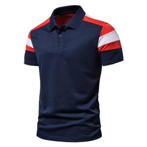 Polo de Manga Corta para Hombre 2026, Color Azul Marino con Bloques de Color, Rayas Rojas y Blancas, Diseño Tejido Transpirable e Informal - Product Image 3