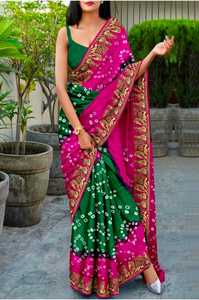 Sari Bandhani de Alta Calidad, Hecho a Mano con Técnica Tie Dye, Sari de Seda Gaji, Prenda Tradicional India - Product Image 3
