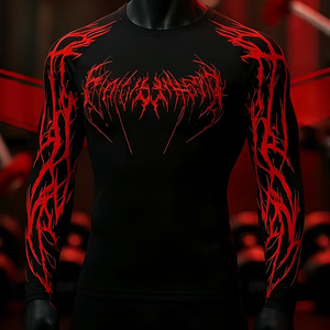 เสื้อรัดรูปแขนยาวสำหรับผู้ชาย ลายพิมพ์แบบ Heat-Transfer สำหรับกีฬา BJJ MMA และเล่นเซิร์ฟ ฤดูร้อน ผลิตจากโพลีเอสเตอร์ 100% - Product Image 2