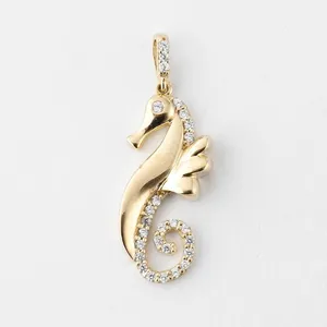 Round Cut Simulated Diamond Gorgeous Luxury Unisex Seahorse Pendant in 14k Yellow Gold Plated - Product Image 1