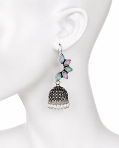 Pendientes colgantes estilo bohemio con forma de campana, con piedras de cuarzo verde menta y lavanda, y gotas de perlas de imitación para mujer, joyería para fiestas. - Product Image 5