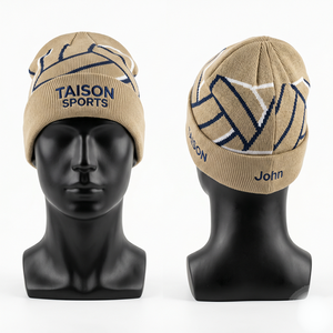 Premium 320 GSM Acrylic Knit Volleyball Beanie Black Ribbed Cuff Custom Embroidery Woven Label Logo - Product Image 5