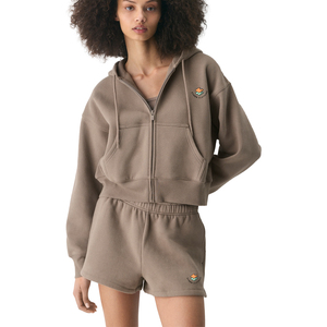 Sudadera Corta con Cremallera para Mujer, Marca Privada, Algodón Orgánico, Felpa, Color Sólido, Informal, para Otoño - Product Image 1