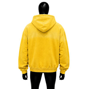 Sudadera con capucha informal amarilla con cremallera y estampado de corazón, diseño oversize unisex con texto “Love Me” para moda urbana - Product Image 2