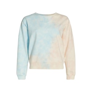 เสื้อสเวตเชิ้ตคอกลมลายมัดย้อมพาสเทล สีฟ้าพีช ลวดลายคลาวด์วอช สำหรับผู้หญิง เนื้อผ้านุ่ม สไตล์เรียบง่าย ใส่สบาย ผ้าฝ้าย ทรงหลวม รับผลิตตามแบบ OEM - Product Image 1