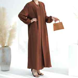 Maroon Elegant Casual Modern Muslim Abaya for Women Dubai Style Modest Islamic <b>Floor</b> Length Long Sleeve Daily Wear Dress - Product Image 1