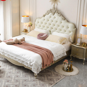Luxury French Classic Solid Wood <b>Bed</b> <b>Frame</b> Set Hand Carved Tufted Upholstered Headboard Elegant Royal Bedroom Furniture - Product Image 1