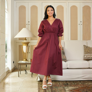 Elegante Vestido Midi Bordado Color Granate para Mujer - Product Image 2