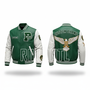 Chaqueta Varsity de PU para Hombre, Marca Personalizada, Manga Negra, Logotipo Bordado con Letras, Cuello Camisero, Estilo Casual de Otoño - Product Image 2