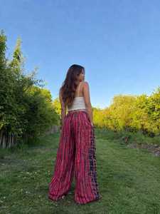 Women's Mid Waist Striped <b>Harem</b> Pants Cotton Corduroy Loose Fit Drawstring Bohemian Style With Pockets - Product Image 3
