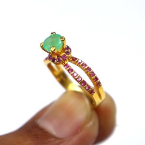 925 Sterling <b>Silver</b> Gold Plated <b>Emerald</b> with Pink Sapphire Cut Gemstone <b>Ring</b> Wholesale <b>Ring</b> <b>Emerald</b> Jewelry Gift <b>Ring</b> - Product Image 3