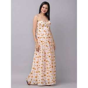 Vestido largo de verano con estampado de girasoles para mujer, cuello corazón, sin mangas, con tirantes finos - Product Image 3