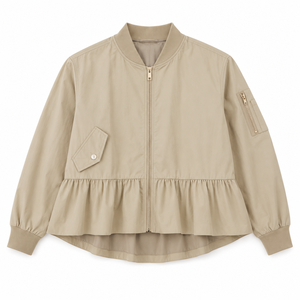Women's Lightweight Stand Collar <b>Zip</b>-<b>Up</b> Bomber <b>Jacket</b> with Polyester Shell Knitted Fabric Full Sleeves-Casual Travel Outerwear - Product Image 3