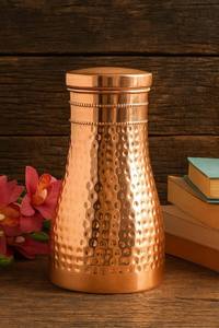 Carafe rétro en cuivre, bouteille d'eau à surface texturée, gourde métallique incurvée, récipient de boisson réutilisable, vaisselle de table - Product Image 6