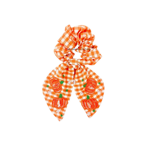 Coletero de calabaza con cuentas de colores y tela a cuadros naranja, hecho a mano, personalizado, para mujer, accesorio para el cabello para fiestas de Halloween. - Product Image 5