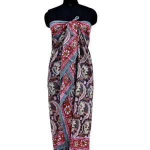 Foulard en coton imprimé Paisley Block multicolore fait à la main, voile haut sarong indien, châle paréo de créateur pour l'été - Product Image 5