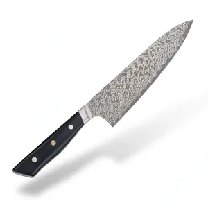 8 Inch Classic Chefs <b>Knife</b> Black Riveted Handle Silver Patterned Blade for Kitchen Vegetable Chopping Fruit <b>Slicing</b> Cooking - Product Image 1