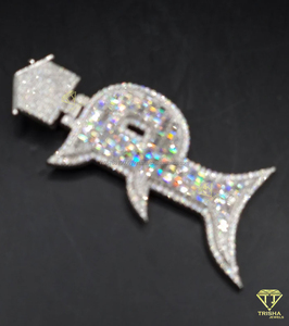 Baguette " P " <b>Initial</b> Pendant With Moissanite Diamond Hip Hop <b>Necklace</b> Bling Jewelry Gift - Product Image 5