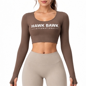 Top Corto de Yoga de Manga Larga para Mujer, Color Sólido, Cuello Redondo, Ropa Deportiva, Ropa de Yoga, Top Deportivo - Product Image 1