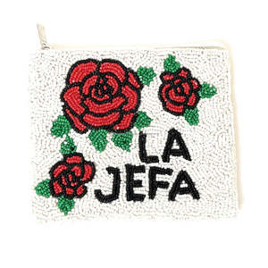 Hand Beaded La Jefa Pouch <b>Red</b> Rose Embroidery Zipper Coin <b>Purse</b> Floral Sequin Clutch Custom Bag Gift Unisex Trendy Use - Product Image 2
