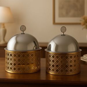 Luxury Gold Wire Mesh Stand Food <b>Warmer</b> with Silver Dome Cloche Chafing Dish for <b>Buffet</b> Catering Hotel Restaurant Party Serving - Product Image 5