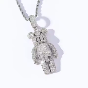 Collier pendentif Vintel en argent plaqué or avec motif ours de dessin animé et diamants, modèle VE105, micro-incrustation, unisexe, cadeau de fête - Product Image 2