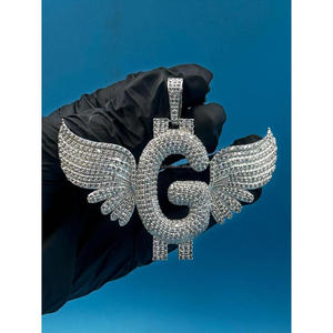 Winged "G " Letter Pendant <b>Iced</b> <b>Out</b> Hip Hop Necklace Bling <b>Chain</b> Gold Tone Fashion Jewelry Gift For Men Women - Product Image 1