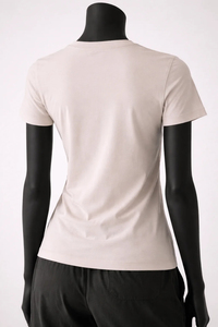 Camiseta de Cuello Redondo Beige para Mujer, Manga Corta, Transpirable, con Logotipo Personalizado, de Algodón Jersey, Estilo Casual, Corte Regular, para Todas las Temporadas - Product Image 3