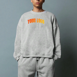 ชุดเสื้อสเวตเชิ้ตผ้าฝ้ายเทอร์รี่สีเทาสำหรับผู้ชาย คอกลม พิมพ์ลายตัวอักษร สวมใส่สบายๆ สำหรับฤดูใบไม้ร่วง - Product Image 2
