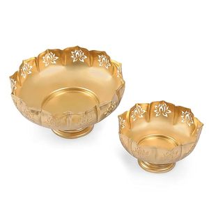 Juego de Vajilla de Lujo para Bodas, Tazones de Metal Dorado con Diseño Floral, Reutilizables - Product Image 2