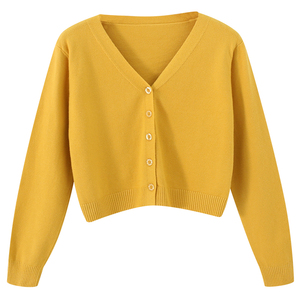 Wholesale Women Soft V-Neck Cropped <b>Cardigan</b> Button Up Long Sleeve Knitted <b>Sweater</b> Top - Product Image 5