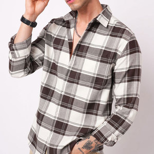Chemise en flanelle à carreaux French Terry, manches longues, col montant, vêtement décontracté d'automne, coton/polyester, respirant, écologique - Product Image 5