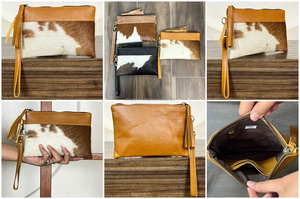 New Arrival Luxury Hair On Cowhide Leather Wristlet Clutch Wallet for Women Floral Hand Tooled Leather Western Boho Zipper Purse - Product Image 2