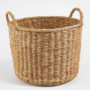 Panier de rangement artisanal en jonc de mer durable avec poignées, idéal pour la cuisine et la salle de bain, texture naturelle et chaleur authentique - Product Image 1